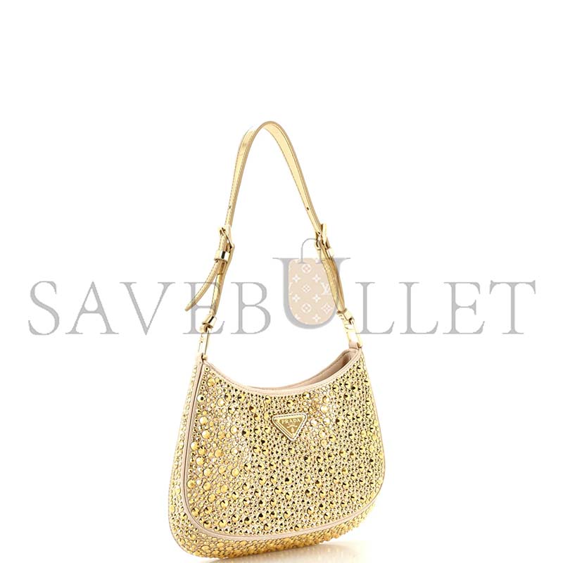 PRADA CLEO SHOULDER BAG CRYSTAL EMBELLISHED SATIN 1BC169 (22*18.5*4.5cm)